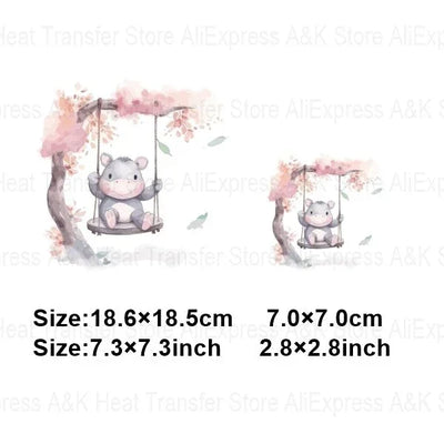 Baby Animal On Swings Heat Transfers For Kids Clothing Elephant Tigers Lion Stickers On Clothes Diy Thermal Patches Decals