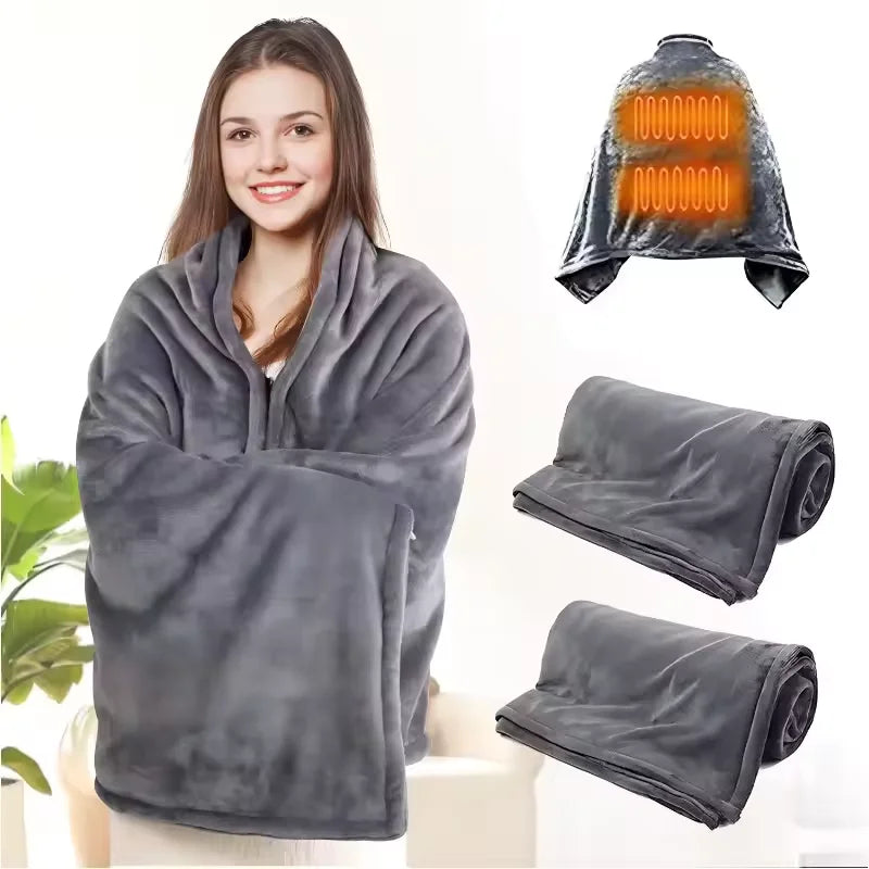 Office Wearable USB Electric Heated Blanket Winter Body Warmer Blanket Household 3 Gear Heating Coral Velvet Shawl Throw Blanket