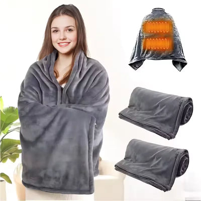 Office Wearable USB Electric Heated Blanket Winter Body Warmer Blanket Household 3 Gear Heating Coral Velvet Shawl Throw Blanket