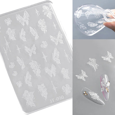 Geometric Bowknot Grid Lace Flora Edge Nail Art Silicone Carving Mold Mould Star Daisy Flower Charms Bow Tie Snowflake Template