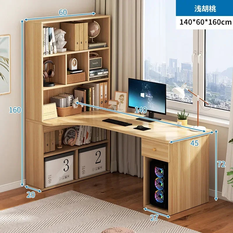 Computer Desk L Shaped Lap Table 55'' Office Desk with 3 Drawers and Bookshelf, L Shaped Large Corner Desk with Storage Shelves