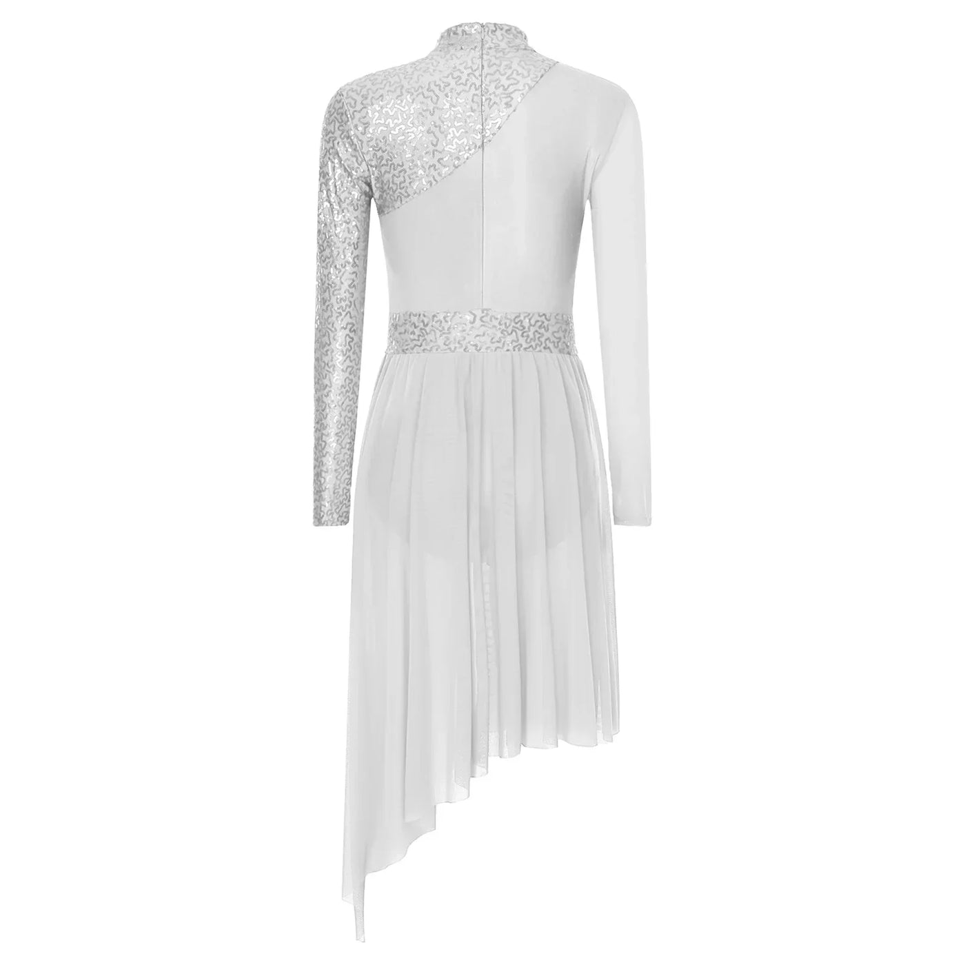 Women Modern Lyrical Dress Camisole Dance Costume Ballet Asymmetric High-Low Mesh Skirted Sleeveless Leotard Gymnastic Dancewear