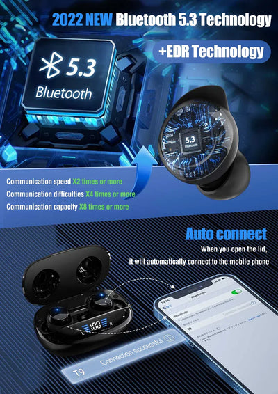 Wireless Earbuds Wireless 5.3 Headphones 48Hrs Music Bluetooth Earphones with Charging Case in Ear Headset with Mic LCD Display
