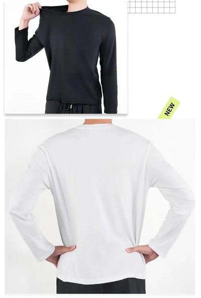 Men's Casual Round Neck Cotton Moisture Wicking Long Sleeve T Shirts | Tees | Tanks | White, Black Undershirts Loose Fit