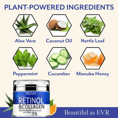 Retinol Cream for Face (4oz) Best Facial Moisturizer for Aging Skin with Collagen and Hyaluronic Acid - Anti-Aging Face Cream fo