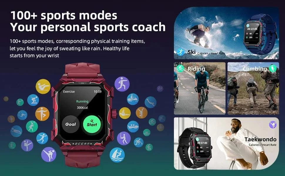 LOKMAT Ocean Max Sport Smart Watch New Flagship Waterproof Fitness Tracker BT Calls Smartwatches Heart Rate Blood Oxygon Monitor
