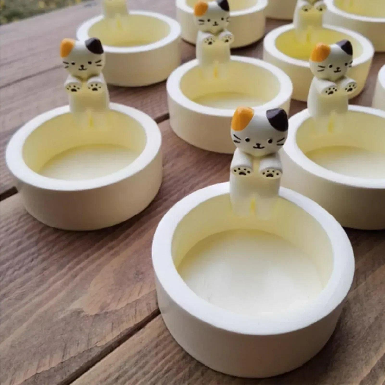 Cartoon cat candle holder tea light office home desktop decorative ornaments cute candlestick craft decoration