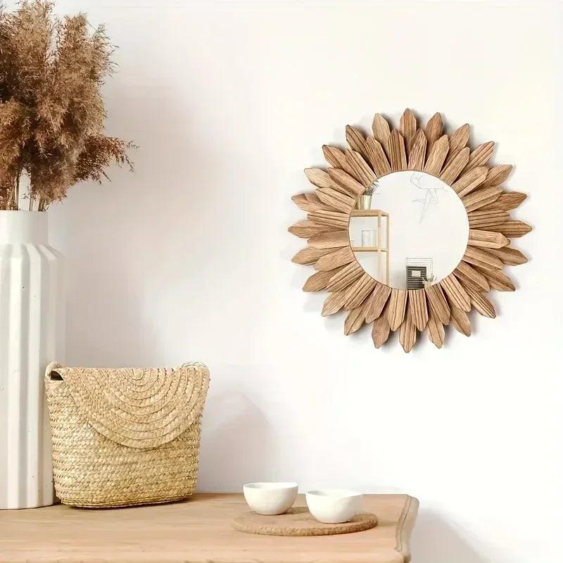 Sunflower decorative mirror wall wooden bedroom living room decoration home