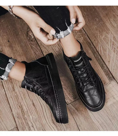 Handmade Leather Casual Shoes for Men Design Sneakers Man Comfortable High Top Boots Men's Loafers Platform Moccasins Driving