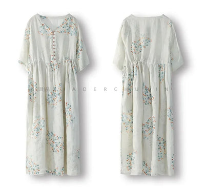 Summer Dress Women 2025 Long Print Elegant Clothing Vintage Elastic Waist Korean Beach Style V-Neck Fashion Robe Ropa De Mujer