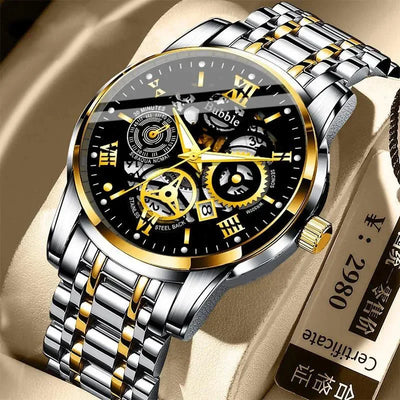 Luxury Men's Fashion Watch High-end Light Luxury Multi-functional Quartz Watch Waterproof Roman Hollow Men's Clock Watch
