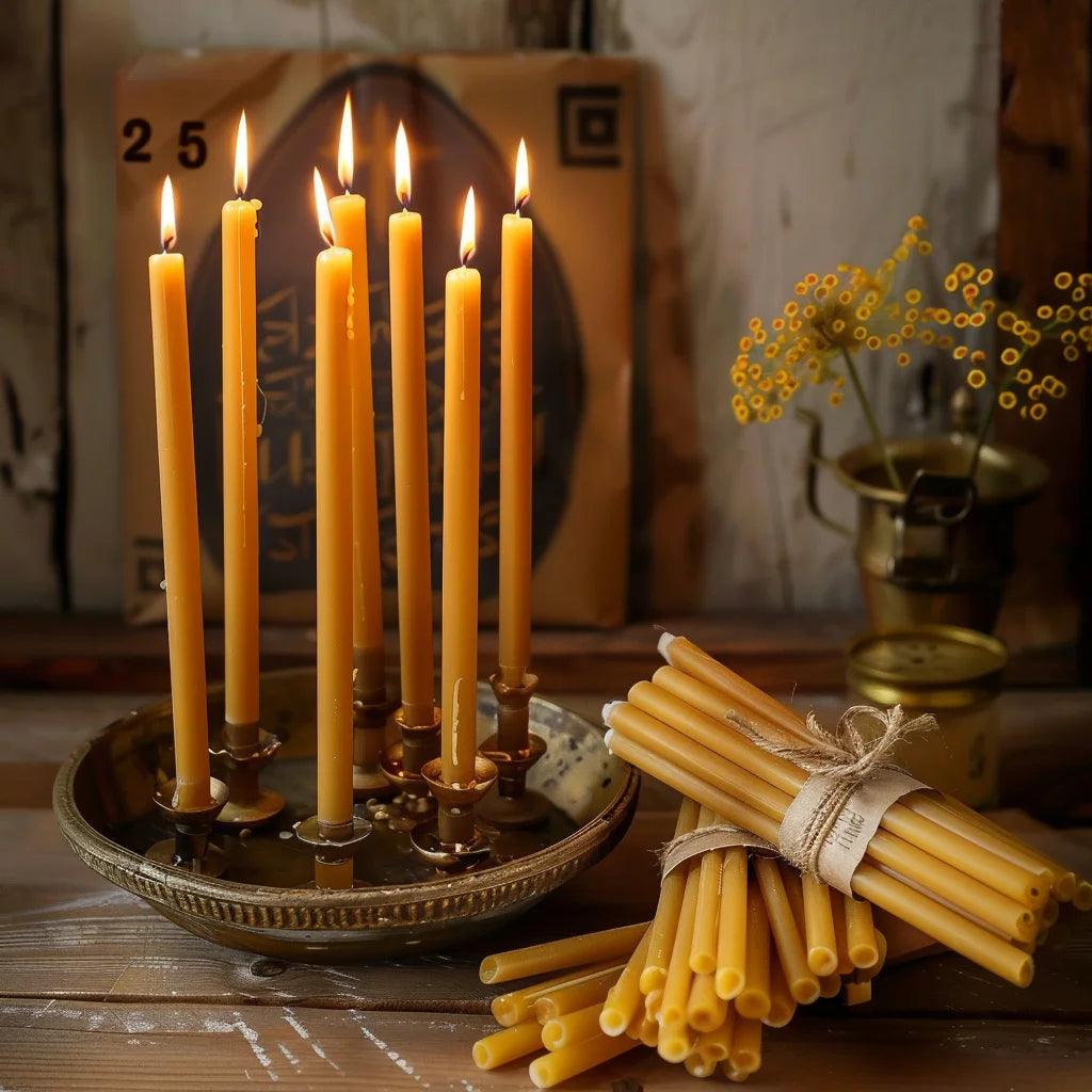 25pcs/1pack hanukkah candle natural beeswax chanukah candles thin taper honey for ritual birthday unscented