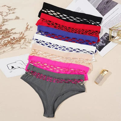 Sexy Women's Thong Panties Mid Waist Hollow G-Strings Lingerie Breathable Nylon Underwear Ladies Thongs Underpants