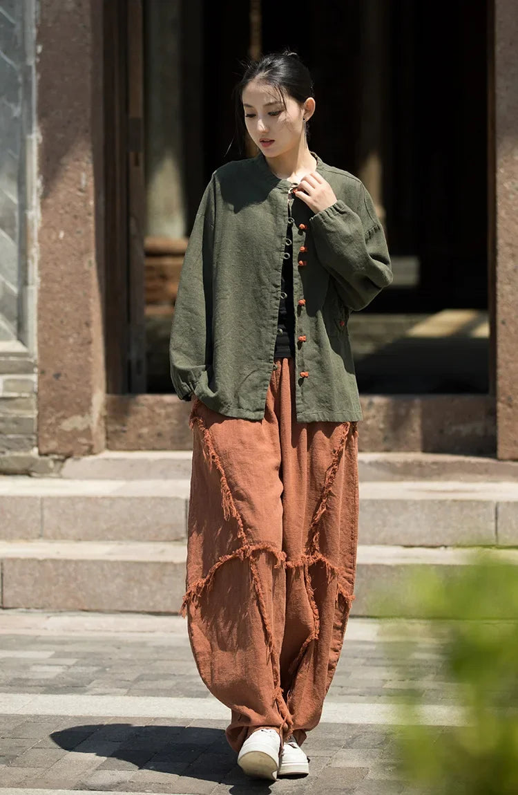 Women's Literary Vintage Ramie Linen Tops