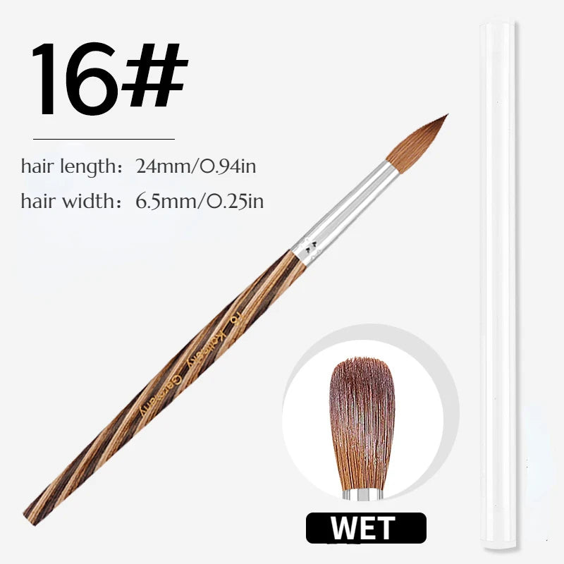 Prue Kolinsky Acrylic Nail Brush Oval Round Head Spliced Wood Handle Professional Salon Quality for Acrylic Powder Size 8-20#