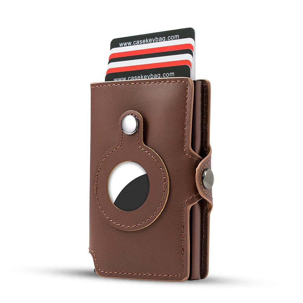 CASEKEY Airtag Smart Wallet Genuine Leather Pop Up Credit Card Holder Rfid Anti-theft Minimalist Men Wallet with Airtag Holder