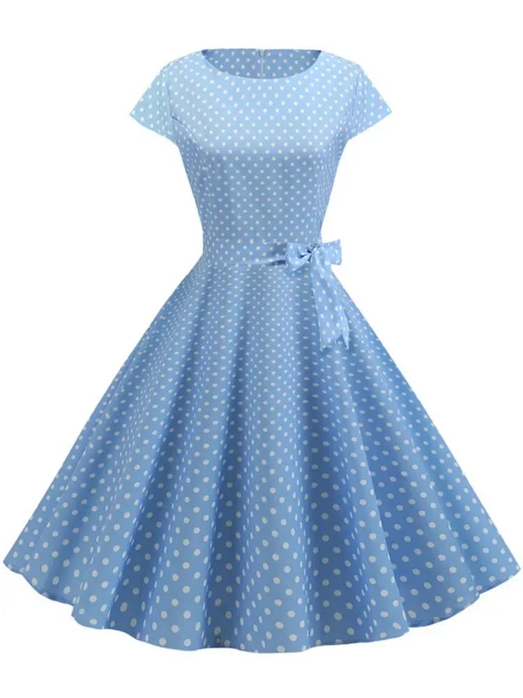Women Summer Dresses Robe Vintage 50s 60s Big Swing Party Rockabilly Dress White Polka Dot Vestidos