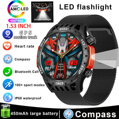 Smart Watch Men With LED Lighting Compass Sports Fitness Tracker Watch IP68 Waterproof Bluetooth Talk SmartWatch For Android IOS