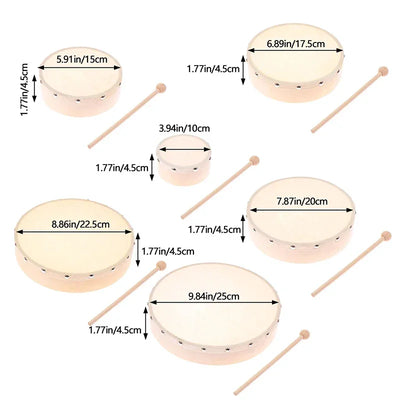 Frame Drums 4/6/7/8/9/10 Inch Hand Drum Wood Drum With Drum Stick Set Musical Game Kids Educational Toy Percussion Instrument-B2