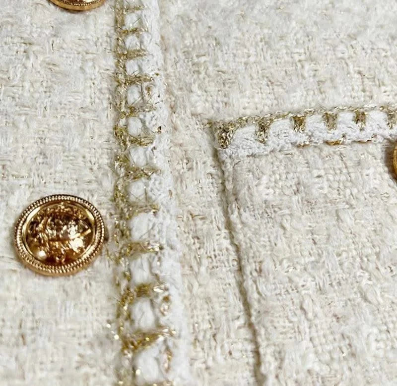 Women Vintage Jacket Autumn Winter Coat Off White Crop French Tweed