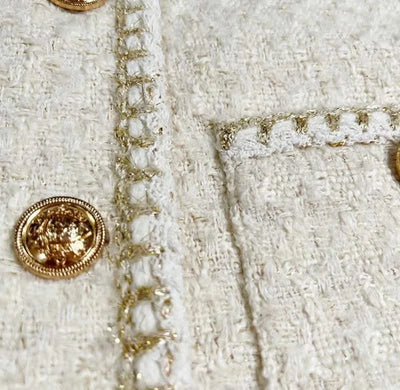 Women Vintage Jacket Autumn Winter Coat Off White Crop French Tweed