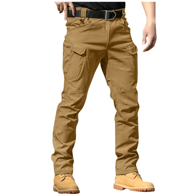Men Solid Color Casual Cargo Multi Pocket Long Pants Outdoor Hiking Camping Climbing Stretch Waterproof Trousers