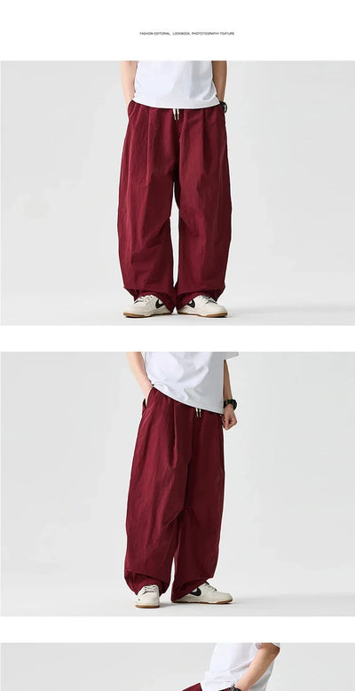 Wide leg Pants Men Harajuku Japanese Style Loose Casual Pants Men Solid Comfortable Elastic Waist Trouser Outdoor Walking Hiking