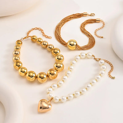 Women Choker Necklace, Chunky Big Ball Beaded Chain,Pearl Link Herringbone Chain Statement Jewelry