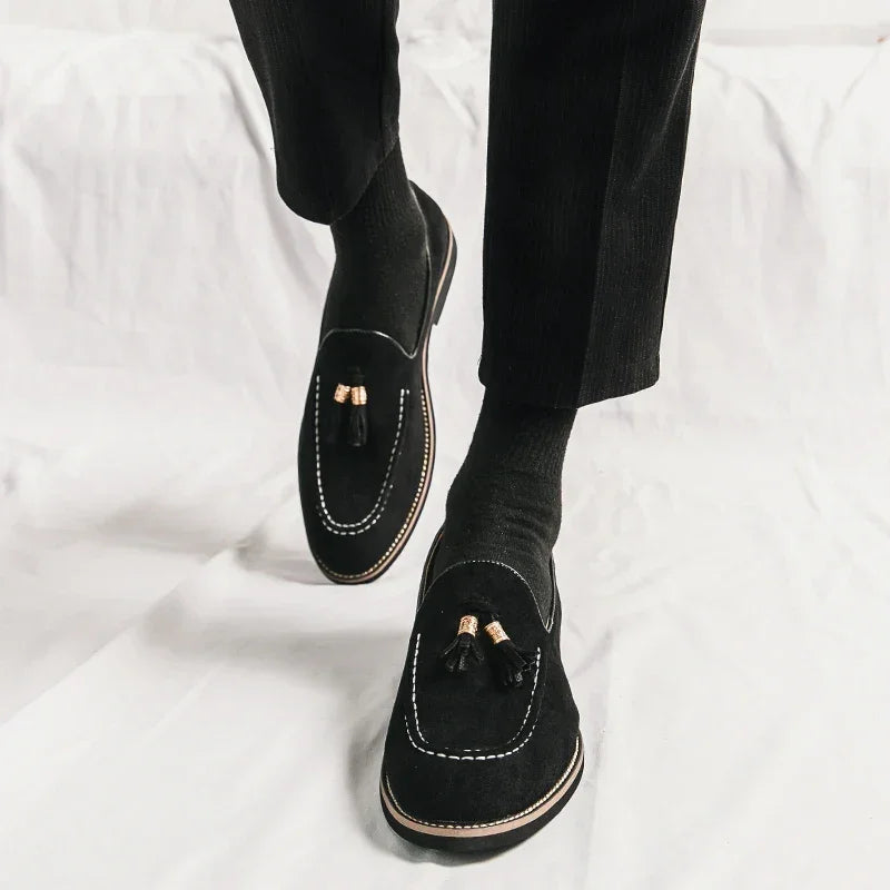 Luxury Designer Men Suede Tassels Blue Green Oxford Brogue Shoes Moccasins Wedding Prom Homecoming Party Footwear Zapatos Hombre