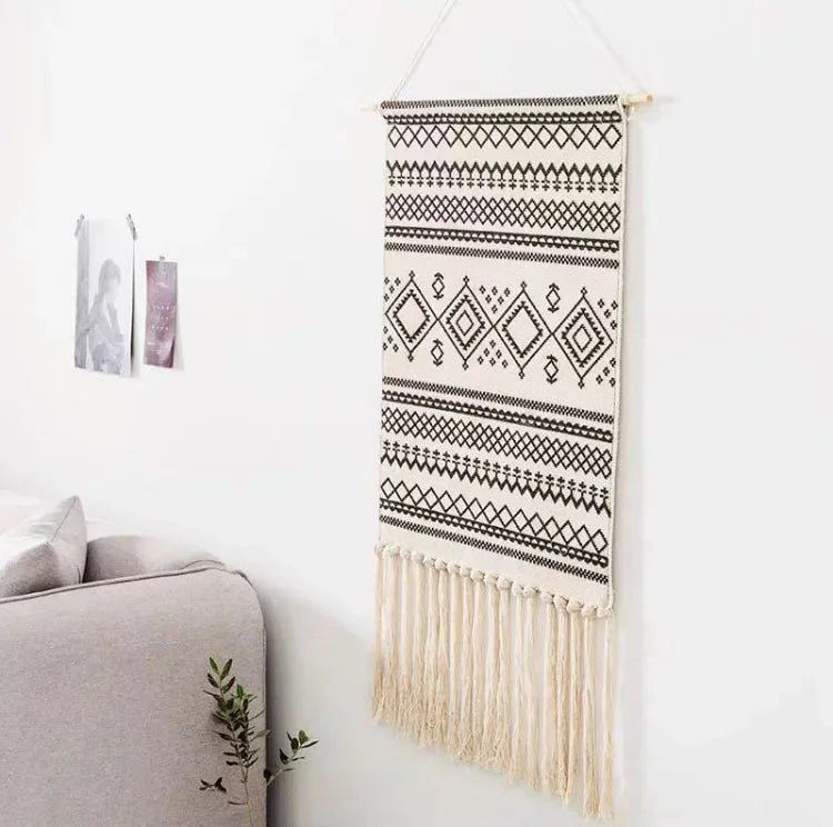 Home decoration Bohemian Tapestry Wall decor aesthetic room Tassel Macrame Hanging Art geometric Woven Cotton Handmade Linen for