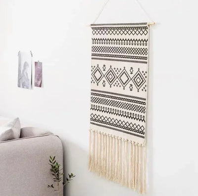 Home decoration Bohemian Tapestry Wall decor aesthetic room Tassel Macrame Hanging Art geometric Woven Cotton Handmade Linen for