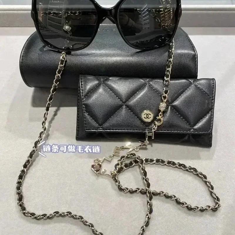 Luxury glasses lariat necklace: adjustable designer chain with heart charm initial letter eyewear cord