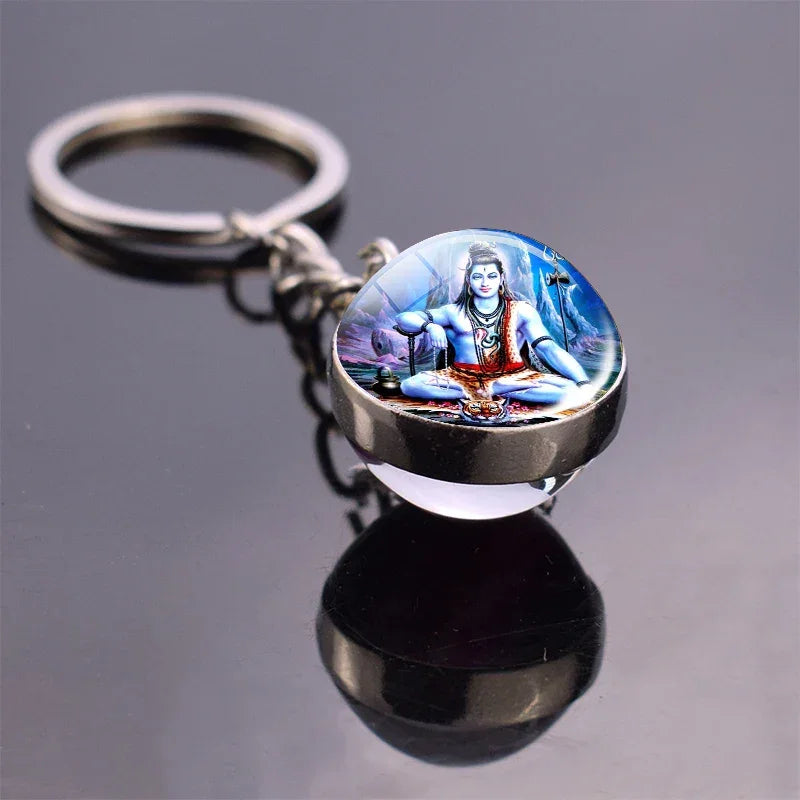 Hinduism Keychains Glass Ball Pendant Ganesha Lakshmi Shiva Goddess of Wealth Key Chains Amulet Indian Buddhist Jewelry
