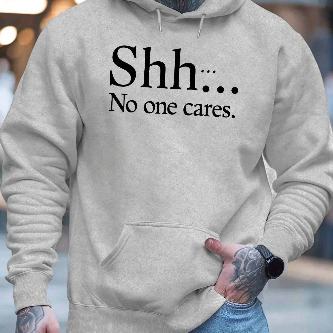 Shh No One Cares New Men'S Printed Autumn And Winter Sweatshirts, Versatile Spring Autumn Hooded Trendy Brand Sweatshirts