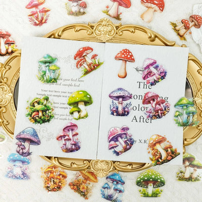 50 PCS Various Mushroom PET Stickers Creative Mushroom Theme Decorative Stickers Waterproof Retro Plant Mushroom Stickers