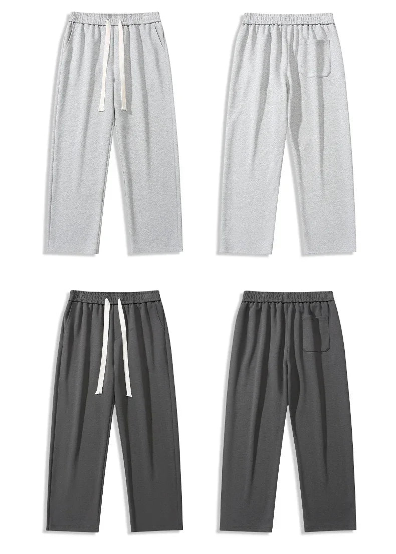 New Men's Casual Pants Wide Leg Straight 65% Cotton Fabric Outdoor Sweatpants Neutral High-quality Soft Long Baggy Trousers