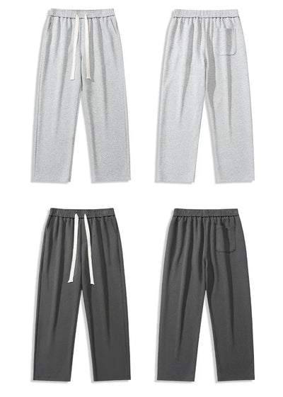 New Men's Casual Pants Wide Leg Straight 65% Cotton Fabric Outdoor Sweatpants Neutral High-quality Soft Long Baggy Trousers