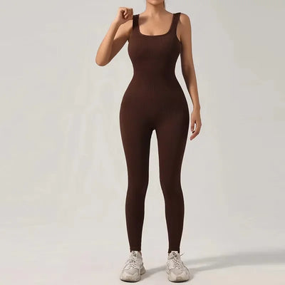 Women's Seamless Yoga Jumpsuit with Suspenders – Tight-Fit Long Leggings