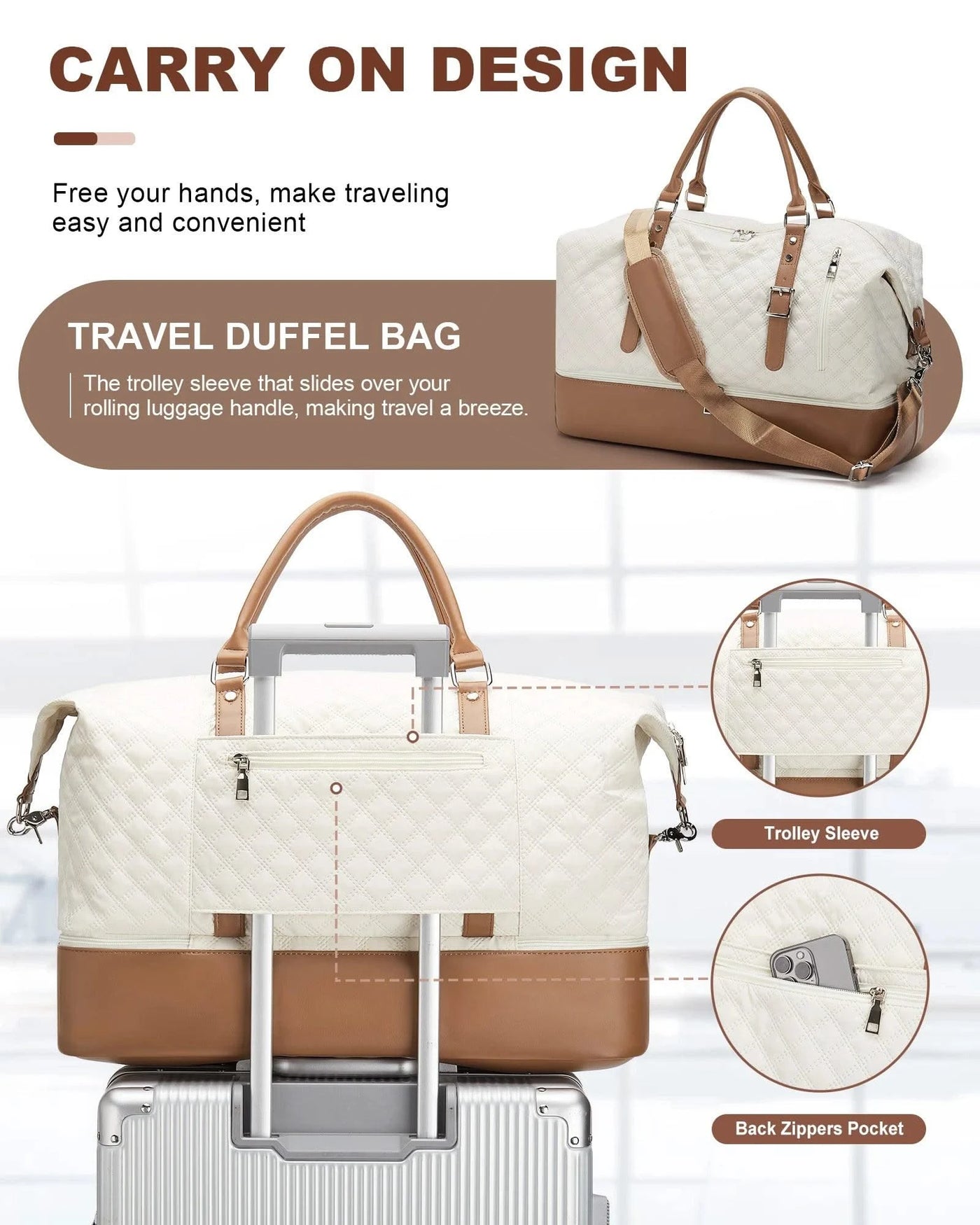 Expendable Travel Bag for Women, Duffle Bag & Gym Bag