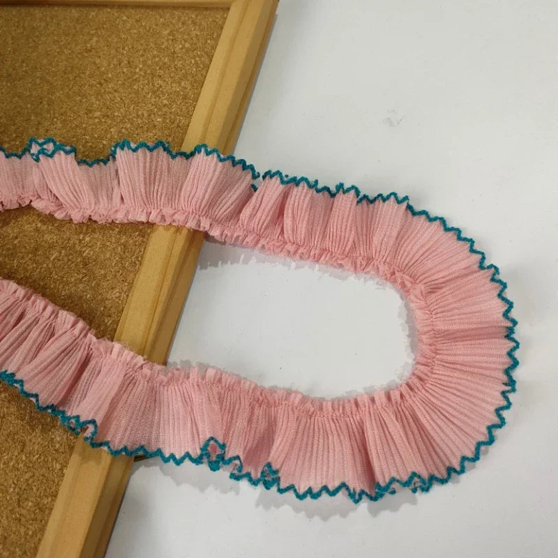 4M/lot 3cm Wine red/pink/Beige Chiffon Pleated Lace Dog Tooth Ruffle Lace Trimming for Dress Pet Cloth Home Decoration X1496