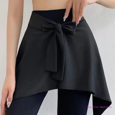 Women Yoga Sport Self Tie Up Cover Up Wrap Skirt Letter Asymmetrical Hip Scarf DropShip