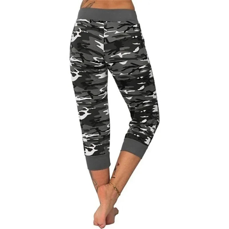 Women's Pants Sports 2025 New Casual Fashion Casual Fit Yoga Camo Print Drawstring Capris Breathable Comfortable Streetwear Pant