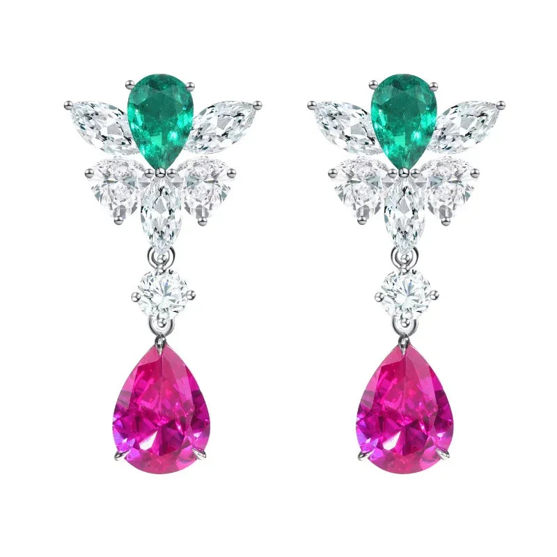 Bellux Fine Jewelry Unique Design Colored Diamond 925 Silver Thick Plated True Gold Women's Waterdrop Earrings