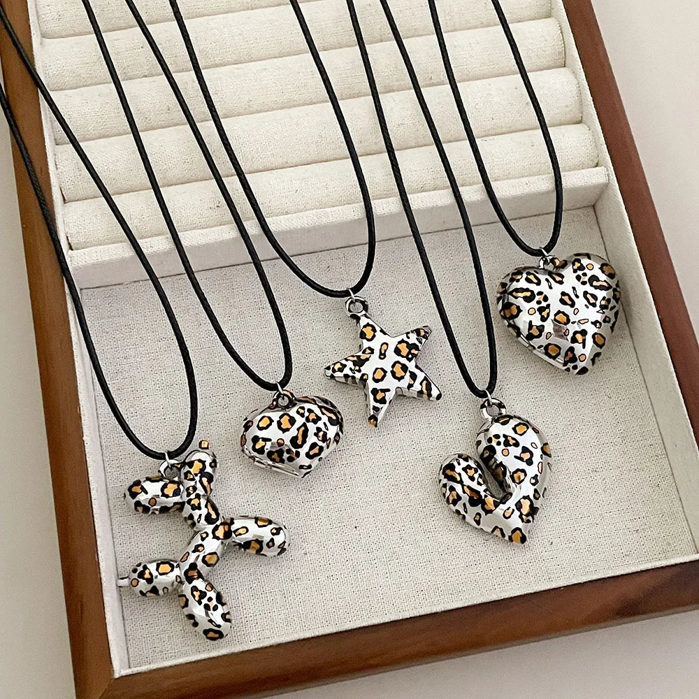 Autumn and Winter Leopard Print Pendant Long Necklace for Women Sweater Chain Accessory