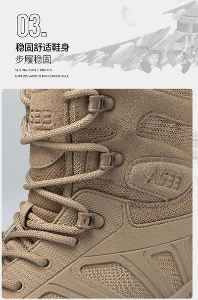 Men's high top hiking boots, sporty and stylish outdoor style, solid color, anti slip and wear-resistant rubber sole