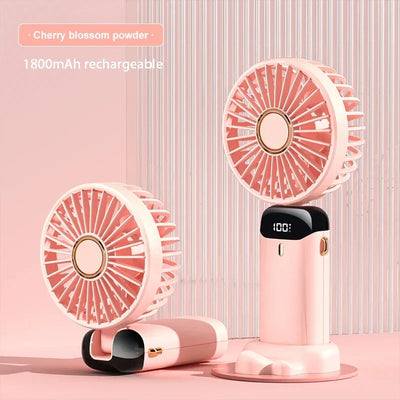 3000mAh Handheld Mini Fan Foldable Portable Neck Hanging Fans 5 Speed USB Rechargeable Fan with Phone Stand and Display Screen