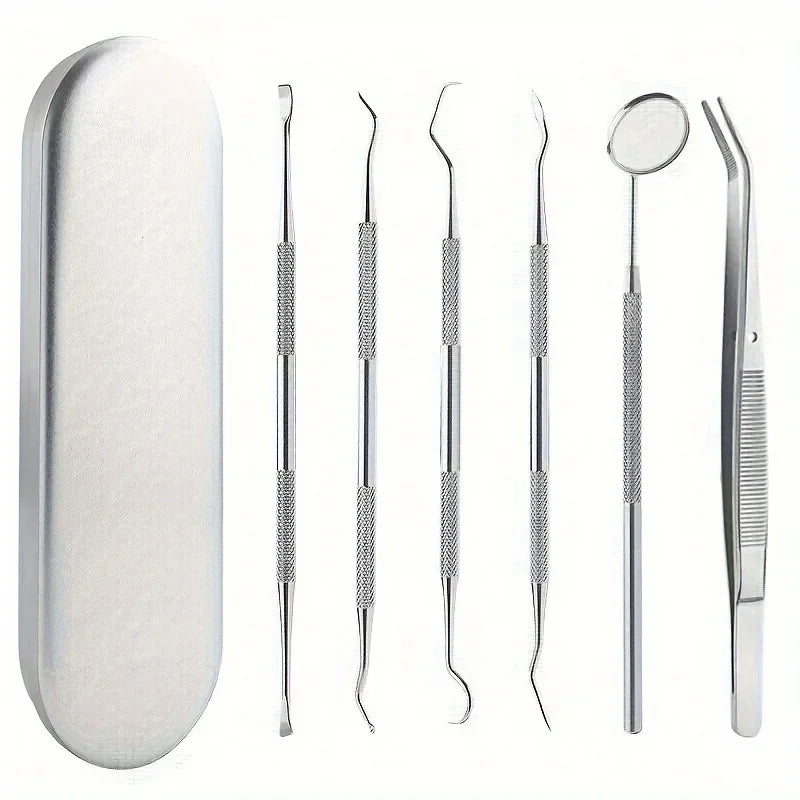 Tooth Cleaning Kit, Including Case, Tongue Scraper, Tweezers Scrapers Debris Removers,Toothpick Tools, Featuring Non-Slip Handle