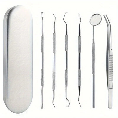 Tooth Cleaning Kit, Including Case, Tongue Scraper, Tweezers Scrapers Debris Removers,Toothpick Tools, Featuring Non-Slip Handle