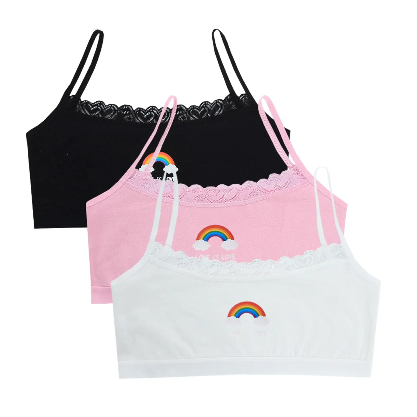 3PCS Teenage Girls Small Training Bras Cute Kids Rainbow Printed Sports Vest Bra Students Children Brassiere Underwear Tube Tops