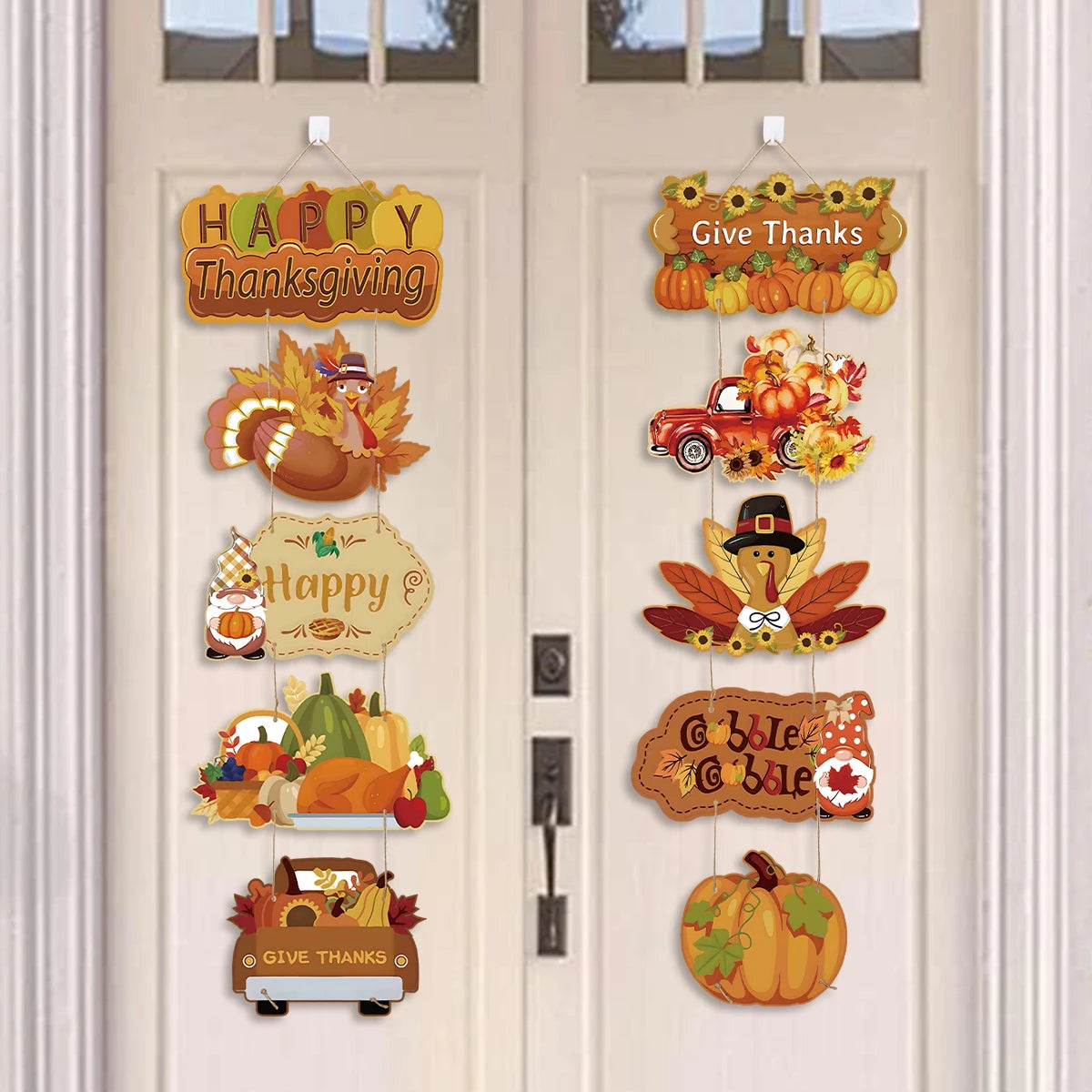 Happy Thanksgiving Day Door Banner Autumn Vine Wreath Dwarf Doll Ornament Gnomes Decorations for Home Tiered Tray Tabletop Decor